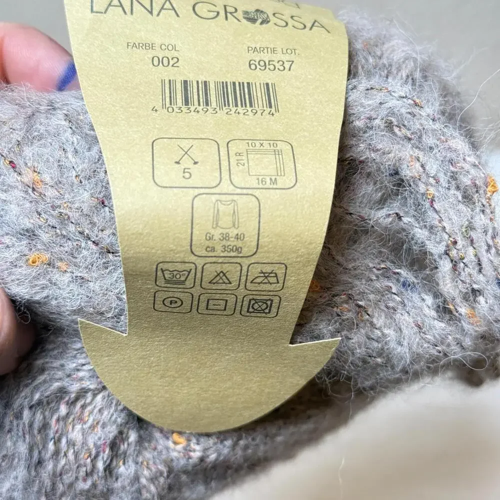 Lana Grossa Peru Tweed Yarn Color 002 Soft Gray with‎ Multicolor Flecks NWT